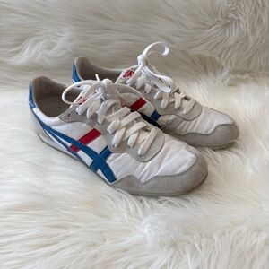 Onitsuka Tiger White, Blue, and Red Sneakers